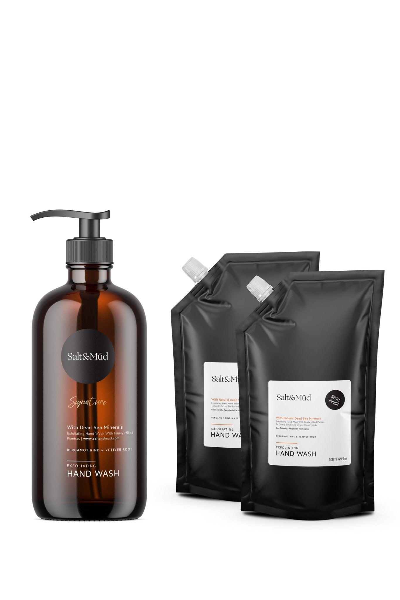 Signature Exfoliating Hand Wash With Two Refill Bundles - Salt And Mud